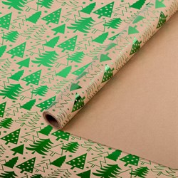 Бумага упаковочная подарочная крафт С ЭФФЕКТАМИ BIG SIZE новогодняя "Green Trees", 0,7х5 м, ЗОЛОТАЯ СКАЗКА, 591950 - фото 16959761
