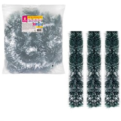 Мишура КОМПЛЕКТ 3 штуки, диаметр 100 мм, длина 2 м, зеленая с белыми кончиками, 592217 - фото 16959767