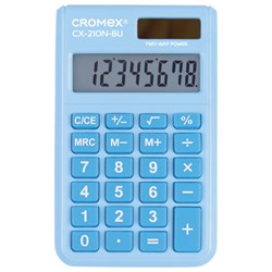 Калькулятор карманный CROMEX (КРОМЕКС) CX-210N-BU (96х62 мм), 8 разрядов, двойное питание, голубой, 273835 - фото 17000941