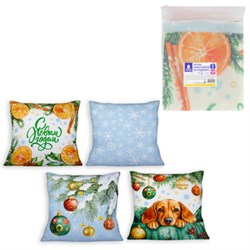 Чехол на подушку новогодний, НАБОР 4 шт., 45х45 см, "X-mas Magic", полиэстер, ЗОЛОТАЯ СКАЗКА, 592528 - фото 17001162