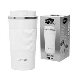 Термокружка 510 мл JOYLUX (ДЖОЙЛЮКС) EVERY DAY, нержавеющая сталь SUS304, силиконовый рукав, белый матовый, 700293 - фото 17001384