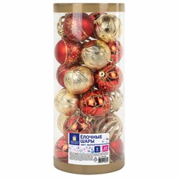 Шары ёлочные НАБОР 24 шт., 6 см, "Red&Gold", пластик, красные/золото, туба, ЗОЛОТАЯ СКАЗКА, 592169 - фото 17035359