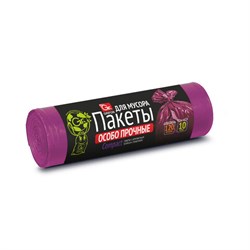 Мешки для мусора особо прочные 120 л, фиолетовые, в рулоне 10 шт., ПНД, 100х67 см, 12 мкм, GRIFON, 101-553 - фото 17035400