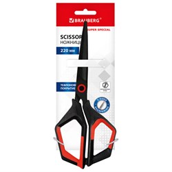 Ножницы BRAUBERG "Super special", 220 мм, черные, 3-сторонняя заточка, тефлоновое покрытие, 238849 - фото 17067279