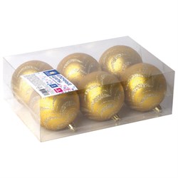 Шары ёлочные 6 шт., 8 см, "Basic Art", пластик, золотистые матовые с узором, ЗОЛОТАЯ СКАЗКА, 590890 - фото 17067351