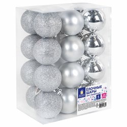 Шары ёлочные 24 шт., 6 см, "Trio", пластик, СЕРЕБРИСТЫЕ (глянец, матовый, глиттер), ЗОЛОТАЯ СКАЗКА, 592161 - фото 17067367