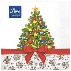 Салфетки бумажные 20 шт., 33х33 см, "Праздничная ель", 3-слойные, PERO "Prestige", 1046 - фото 17072476