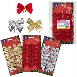 Украшение ёлочное "Бантики", НАБОР 36 шт. (3 цвета по 12 шт.), 5x5 см, ЗОЛОТАЯ СКАЗКА, 592152 - фото 17073539