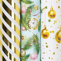 Бумага упаковочная новогодняя НАБОР 3 шт. "Golden XMAS", С ЭФФЕКТАМИ, 70х100 см, ЗОЛОТАЯ СКАЗКА, 592188 - фото 17073548