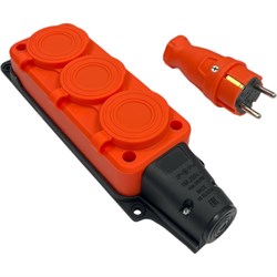 Комплект nvo NVO каучуковая кабельная колодка 3 гнезда с заземлением и крышкой 16А IP54 + вилка цвет оранжевый 4301 4 - фото 17126191