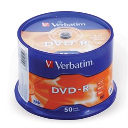 Диск DVD-R VERBATIM 4,7 Gb 16x Cake Box (упаковка на шпиле), КОМПЛЕКТ 50 шт., 43548 - фото 17137693