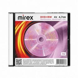 Диск DVD+RW (плюс) MIREX, 4,7 Гб, 4x, Slim Case, 1 штука, UL130022A4S - фото 17137727
