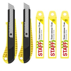 Нож канцелярский 18 мм, КОМПЛЕКТ 2 шт. + 30 ЛЕЗВИЙ, металлические направляющие, STAFF "Original", 273931 - фото 17157685