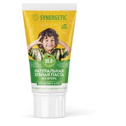 Зубная паста детская 50 г, SYNERGETIC, клубничка и банан, от 3 до 6 лет (желтая), 201009 - фото 17238625