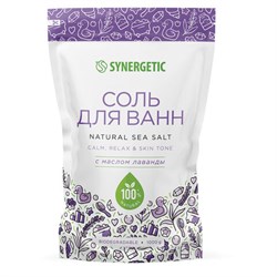 Соль для ванн 1 кг, SYNERGETIC "Детокс и расслабление", морская с лавандой, натуральная, 300014 - фото 17238653