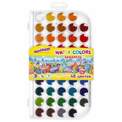 Краски акварельные ЮНЛАНДИЯ "ДОМИКИ", 48 цветов, круглые кюветы 23 мм, пенал, 192634 - фото 17262973