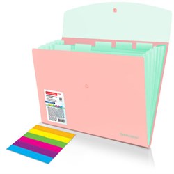 Папка-органайзер конверт на кнопке 6 отделений, BRAUBERG "Extra", A4, персиковая с мятным, 274102 - фото 17273100