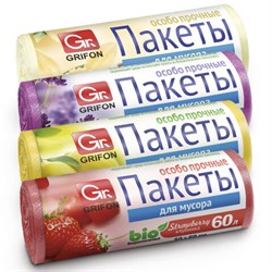 Мешки для мусора "Арома" 60 л, в рулоне, ассорти 20 шт., ПНД, 56х53,5 см, 9 мкм, GRIFON, 101-023 - фото 17277420