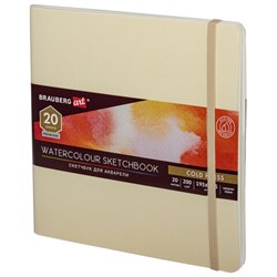Скетчбук для акварели, 200 г/м2, 195х195 мм, среднее зерно, 20 л., сшивка, резинка, БЕЖЕВЫЙ, BRAUBERG ART PREMIERE, 113260 - фото 17283266