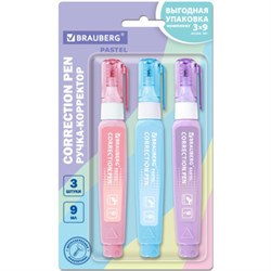 Ручка-корректор 9 мл, ВЫГОДНАЯ УПАКОВКА, КОМПЛЕКТ 3 штуки, BRAUBERG PASTEL, 274237 - фото 17307714