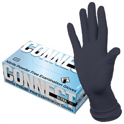 Перчатки нитриловые смотровые CONNECT ULTRA BLACK, 50 пар (100 шт.), размер M (средний), черные, CON-UB-INT-02 - фото 17307791