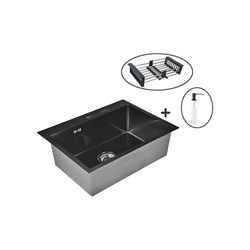 Кухонная мойка WISENT ws37050b с pvd покрытием (70x50 см) с раздвижным коландером и дозатором - фото 17321823
