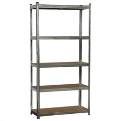 Стеллаж металлический BOOMHOUSE (БУМХАУС) безболтовой, 2000x1000x400 мм, 5 полок МДФ, нагрузка на стеллаж до 875 кг, серебристый, 291414 - фото 17323737