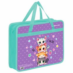 Папка на молнии с ручками BRAUBERG А4, 1 отделение, пластик, 80 мм, "Funny kittens", 273368 - фото 17340690