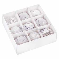 Шары ёлочные 9 шт., 6 см, "Crystal Silence", пластик, цвет: белый/серебристый, ЗОЛОТАЯ СКАЗКА, 591988 - фото 17342874