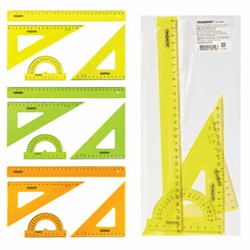 Набор чертежный большой ПИФАГОР (линейка 30 см, 2 треугольника, транспортир), прозрачный, неоновый, пакет, 210629 - фото 17345540