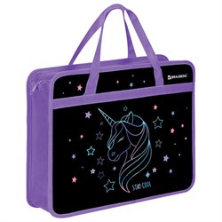 Папка на молнии с ручками BRAUBERG А4, 1 отделение, пластик, 80 мм, "Radiant unicorn", 273369 - фото 17352035