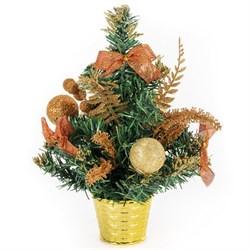 Ель искусственная декоративная 30 см, ПВХ, цвет украшений: медно-золотистый, ЗОЛОТАЯ СКАЗКА, 591326 - фото 17352080