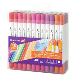 Маркеры акварельные для скетчинга двусторонние (кисть и линер) 48 цветов, BRAUBERG ART, 152667 - фото 17360242