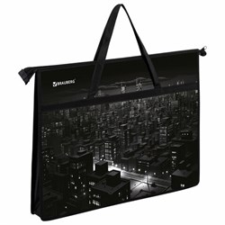 Папка для рисунков и чертежей с ручками BRAUBERG А3, пластик, молния сверху, "Night city", 273410 - фото 17360278