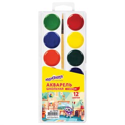 Краски акварельные ЮНЛАНДИЯ "ШКОЛЬНЫЕ", 12 цветов, медовые, КИСТЬ в комплекте, пластиковый пенал, 192795 - фото 17367857