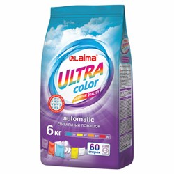 Стиральный порошок автомат 6 кг, LAIMA ULTRA Color, УЛУЧШЕННАЯ ФОРМУЛА, 60 стирок, универсальный, 608538 - фото 17367864