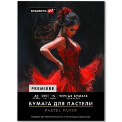 Бумага для пастели ФАКТУРНАЯ А3 в папке, 15 листов, ЧЕРНАЯ, 270 г/м2, BRAUBERG ART, К, 117758 - фото 17370140