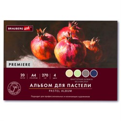 Бумага для пастели ФАКТУРНАЯ А4, планшет (склейка), 20л. 4 цвета, 270 г/м2, BRAUBERG, 117761 - фото 17370143