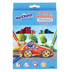 Карандаши цветные ЮНЛАНДИЯ "ЮНЛАНДИК БЫСТРЕЕ ВСЕХ", 18 цветов, трехгранные, грифель 3 мм, натуральное дерево, 181389 - фото 17370162