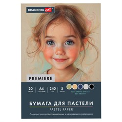 Бумага для пастели АБРАЗИВНАЯ А4 в папке, 20 листов, 5 цветов, 240 г/м2, BRAUBERG ART, 117763 - фото 17373531