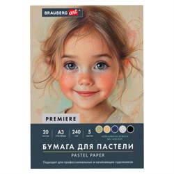 Бумага для пастели АБРАЗИВНАЯ А3 в папке, 20 листов, 5 цветов, 240 г/м2, BRAUBERG ART, 117764 - фото 17373532