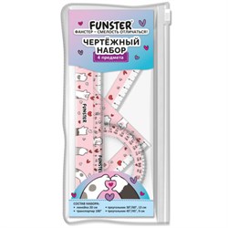 Набор чертежный FUNSTER (ФАНСТЕР), линейка 20 см, 2 треугольник, транспортир, "КОТЫ", пенал, 210912 - фото 17399313