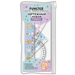 Набор чертежный FUNSTER (ФАНСТЕР), линейка 20 см, 2 треугольник, транспортир, "ЗВЕРУШКИ", пенал, 210914 - фото 17399314