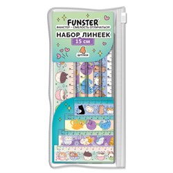 Линейки пластиковые 15 см FUNSTER (ФАНСТЕР), "КОТЫ", НАБОР 4 штуки, пенал, 210915 - фото 17399315