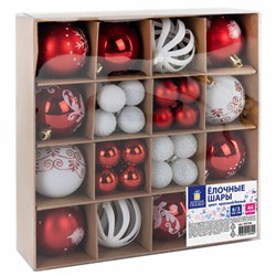 Шары ёлочные НАБОР 44 шт., 6 см/3 см,"Red&White", красные/белые, пластик, ЗОЛОТАЯ СКАЗКА, 592166 - фото 17433010