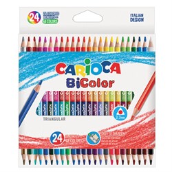 Карандаши двусторонние CARIOCA "Bi-color", 24 штуки, 48 цветов, трехгранные, грифель 3 мм, натуральное дерево, 43031 - фото 17467510