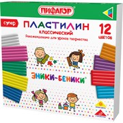 Пластилин классический ПИФАГОР "ЭНИКИ-БЕНИКИ СУПЕР", 12 цветов, 240 грамм, стек, 106429