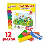 Пластилин классический ЮНЛАНДИЯ "ВЕСЁЛЫЙ ШМЕЛЬ", 12 цветов, 240 грамм, стек, ВЫСШЕЕ КАЧЕСТВО, 106431