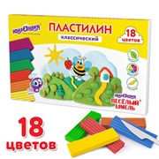 Пластилин классический ЮНЛАНДИЯ "ВЕСЁЛЫЙ ШМЕЛЬ", 18 цветов, 360 грамм, стек, ВЫСШЕЕ КАЧЕСТВО, 106432