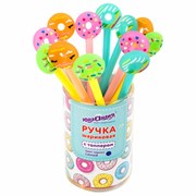 Ручка с топпером шариковая ЮНЛАНДИЯ "Пончик", корпус ассорти, СИНЯЯ, пишущий узел 0,7 мм, 143799